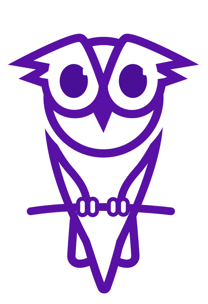 Stilisiertes Eulen-Icon in Lila, Firmenlogo von Owl Insights
