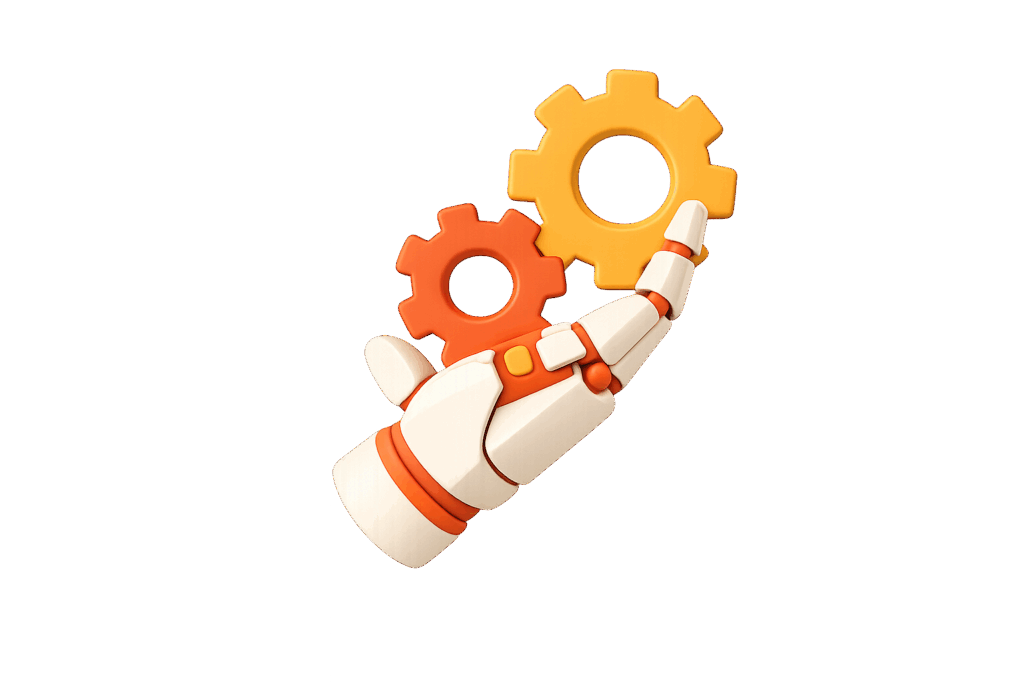 Interlocking gears with a roboter hand holding them